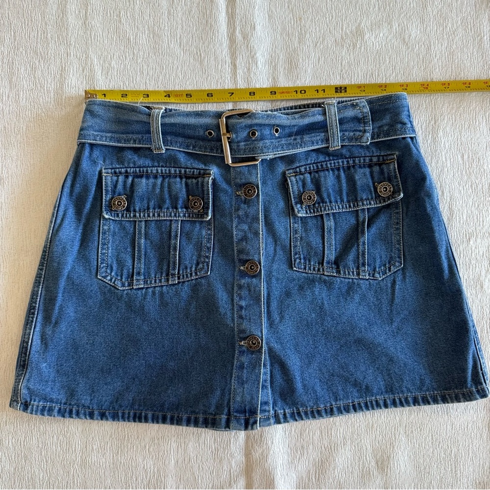 Womens Size 7/8 Denim Mini Skort Belted Cargo Pockets Y2K - Picture 7 of 13